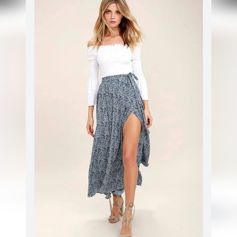 Lulus Blue Floral Wrap Maxi Skirt - Women